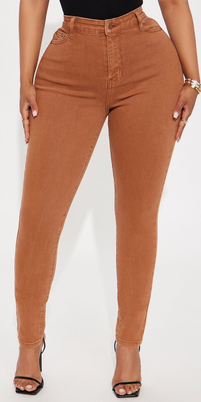 Mocha skinny rifle s vysokým pásom