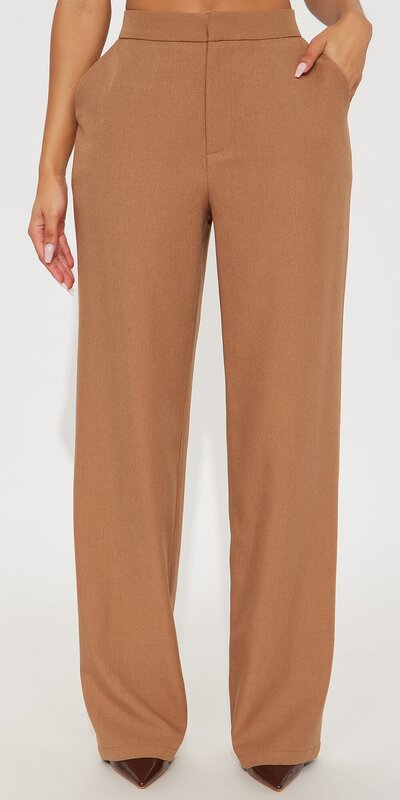 Béžové twill nohavice s vysokým pásom a elegantným strihom