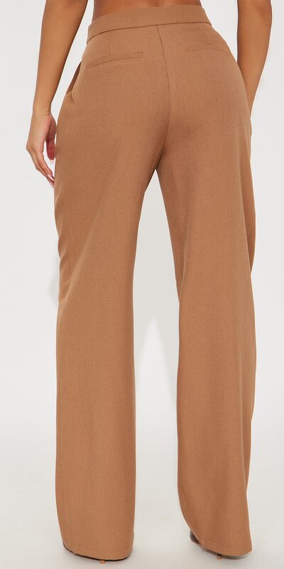 Béžové twill nohavice s vysokým pásom a elegantným strihom