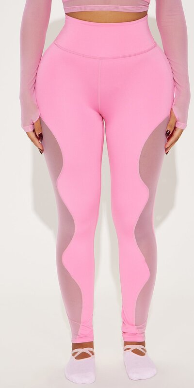 Ružové športové legíny s vysokým pásom a sieťkovými detailmi