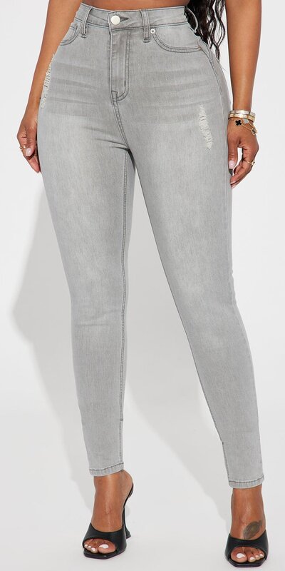 Sivé skinny rifle s vysokým pásom a tvarujúcim efektom