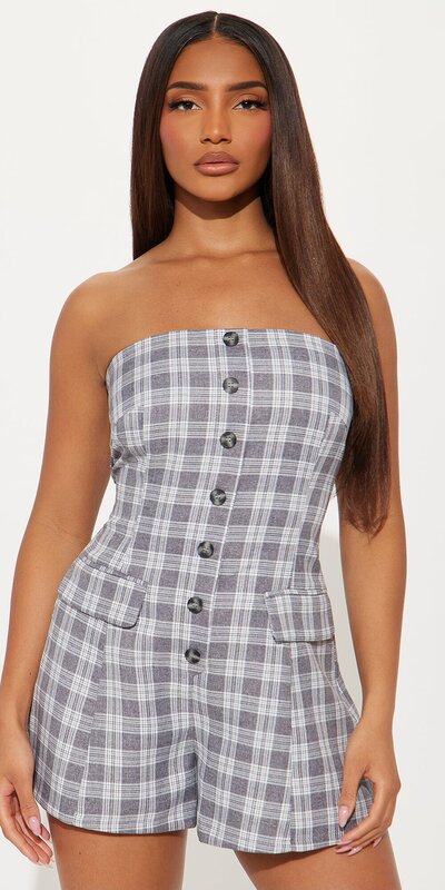 Sivý károvaný overal s blejzrom a dlhými rukávmi