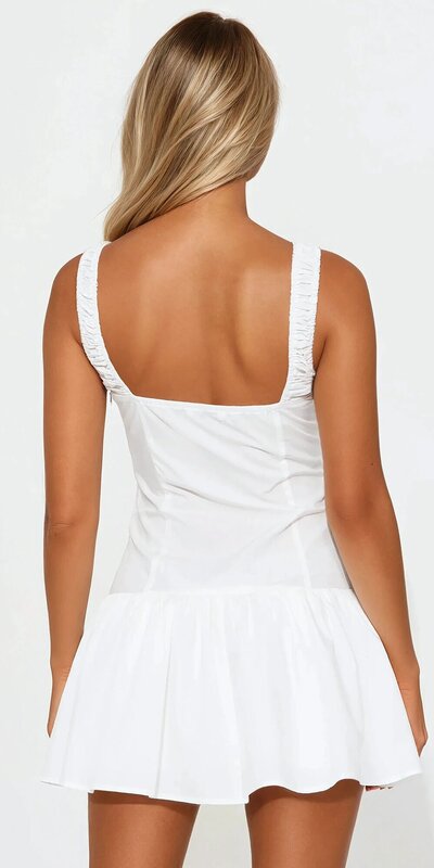 Biele popelínové mikro šaty s viazaním a štvorcovým výstrihom