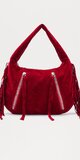 Bordová semišová kabelka s strapcami na rameno