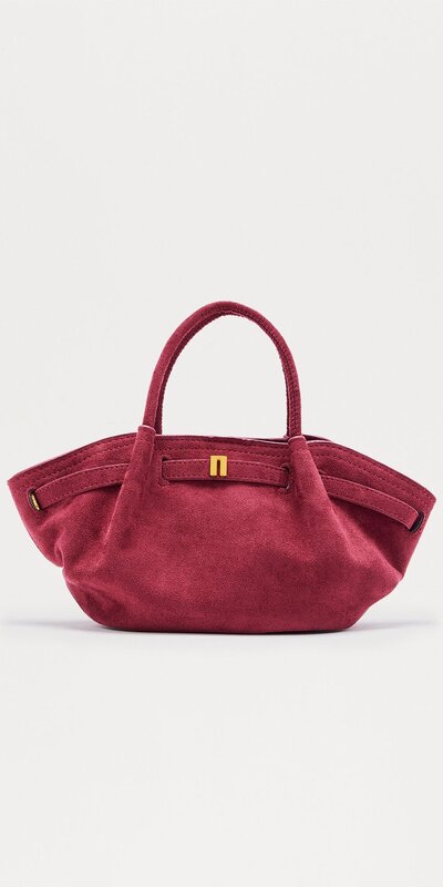 Bordová semišová satchel kabelka s mäkkým tvarom