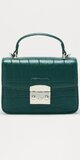Zelená satchel kabelka s krokodíliou textúrou a elegantnou klopou