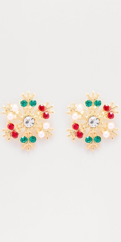 Zlaté napichovacie náušnice so snehovou vločkou