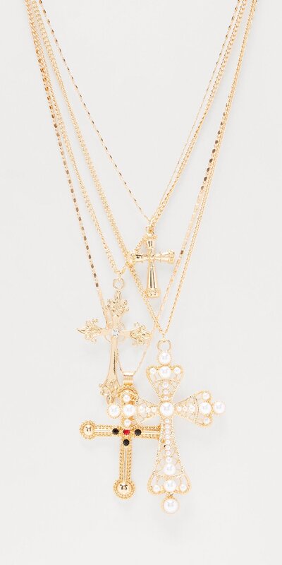 Zlatý vrstvený náhrdelník s farebnými krížikmi