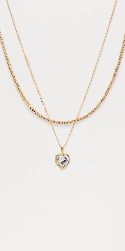 Zlatý vrstvený náhrdelník so srdiečkom a kamienkami