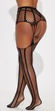 Čierne sieťované pančuchy s pásovým vzorom a podväzkovým efektom