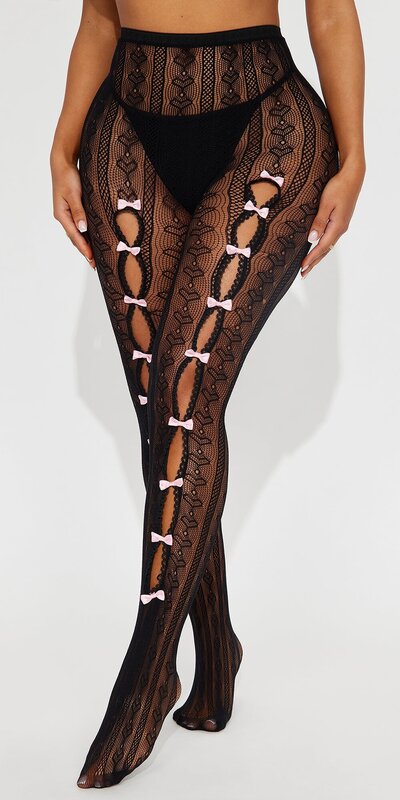 Čierne sieťované pančuchy s jemným mašličkovým detailom