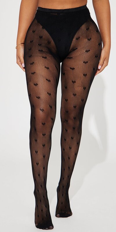 Čierne pančuchy s jemným vzorom mini srdiečok