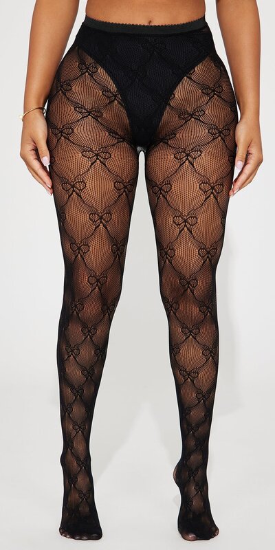 Čierne pančuchy s elegantným mašličkovým motívom