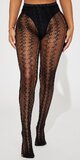 Čierne priesvitné pančuchy s elegantným dekoratívnym vzorom