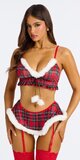 Károvaná sviatočná bralette súprava s marabu lemom v červenej farbe
