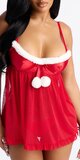 Zvodný mesh babydoll set v červeno-bielej
