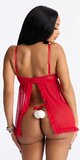 Zvodný mesh babydoll set v červeno-bielej
