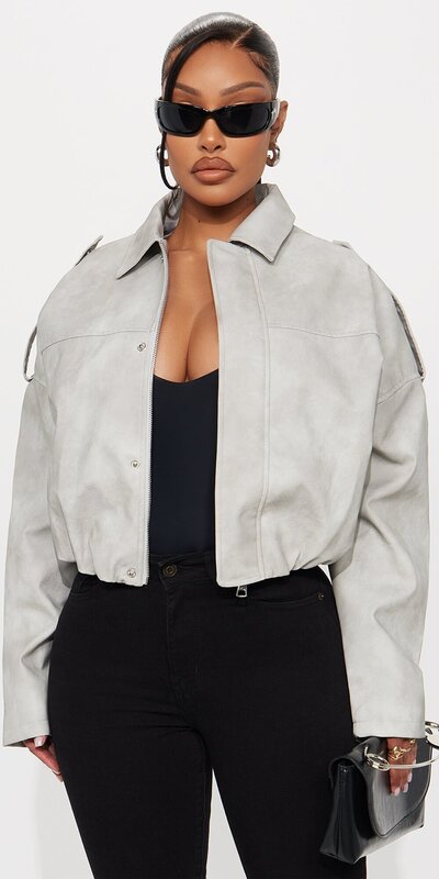 Svetlosivá semišová bubble bunda s moderným bomer strihom