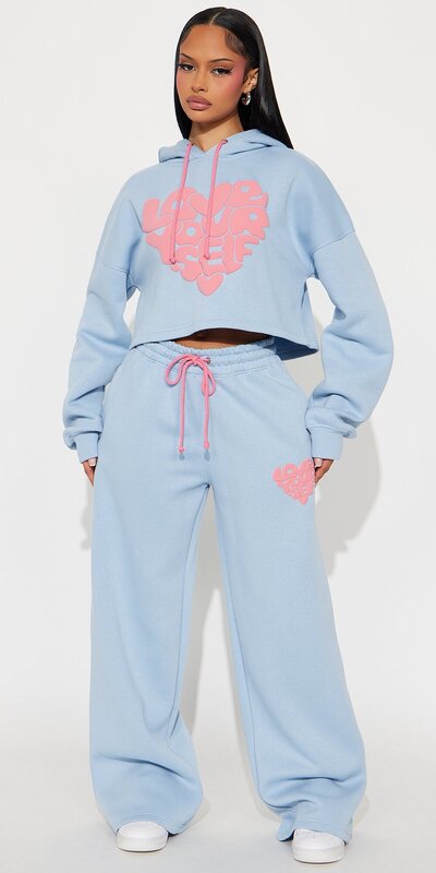 Svetlomodrá fleecová tepláková súprava s voľnými nohavicami