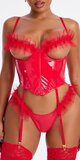 Korzetový set s lesklým vinylovým efektom v červenej farbe