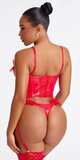 Korzetový set s lesklým vinylovým efektom v červenej farbe