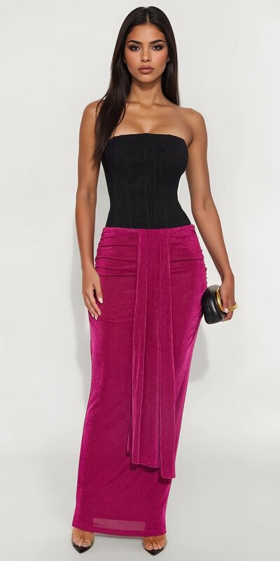 Magenta maxi sukňa z pružného pleteného materiálu