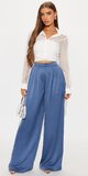 Široké nohavice s vysokým pásom v modrej farbe