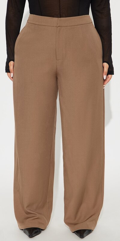 Široké nohavice s vysokým pásom v mocha farbe