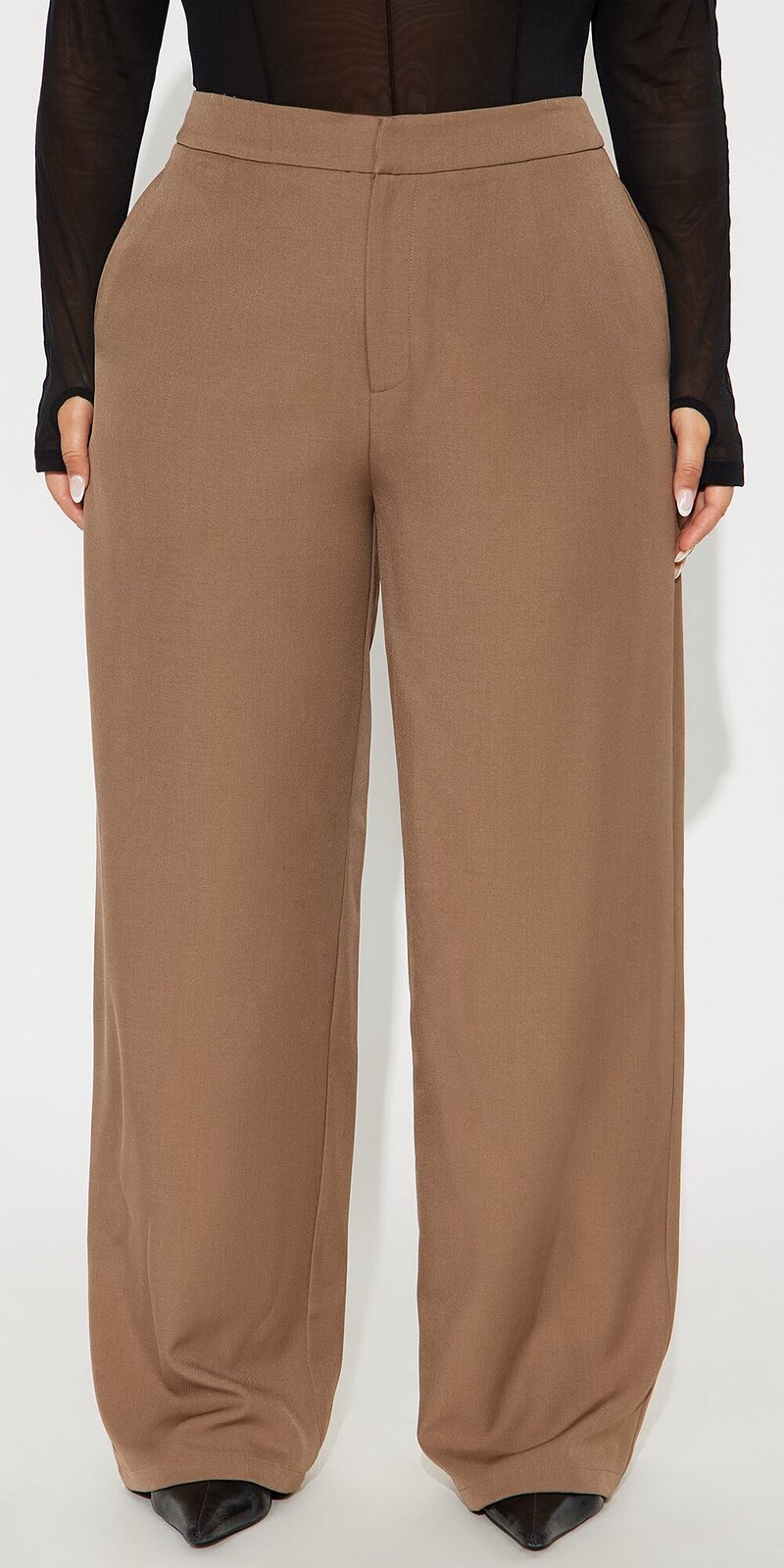 Široké nohavice s vysokým pásom v mocha farbe