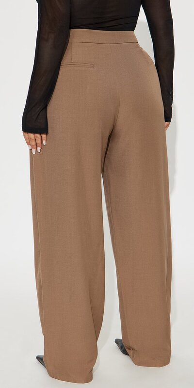 Široké nohavice s vysokým pásom v mocha farbe