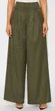 Elegantné nohavice so širokými nohavicami a vysokým pásom v zelenej farbe
