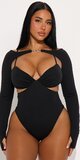 Dvojdielny set body s výrezmi a bolerkom s dlhým rukávom v čiernej farbe