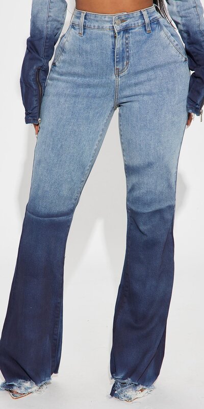 Rifle s rovným strihom a ombré efektom v modrej farbe