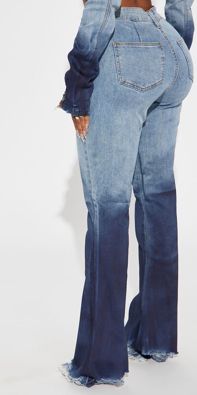 Rifle s rovným strihom a ombré efektom v modrej farbe