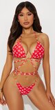 Červený bikiny set s viazaním a kovovými krúžkami