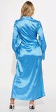 Saténové maxi šaty košeľového strihu s viazaním v modrej farbe