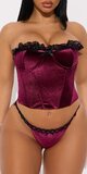 Korzetóvy set s čipkou a mašličkami v bordovej farbe