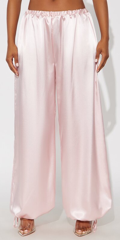 Saténové balónové nohavice s vysokým pásom v ružovej farbe