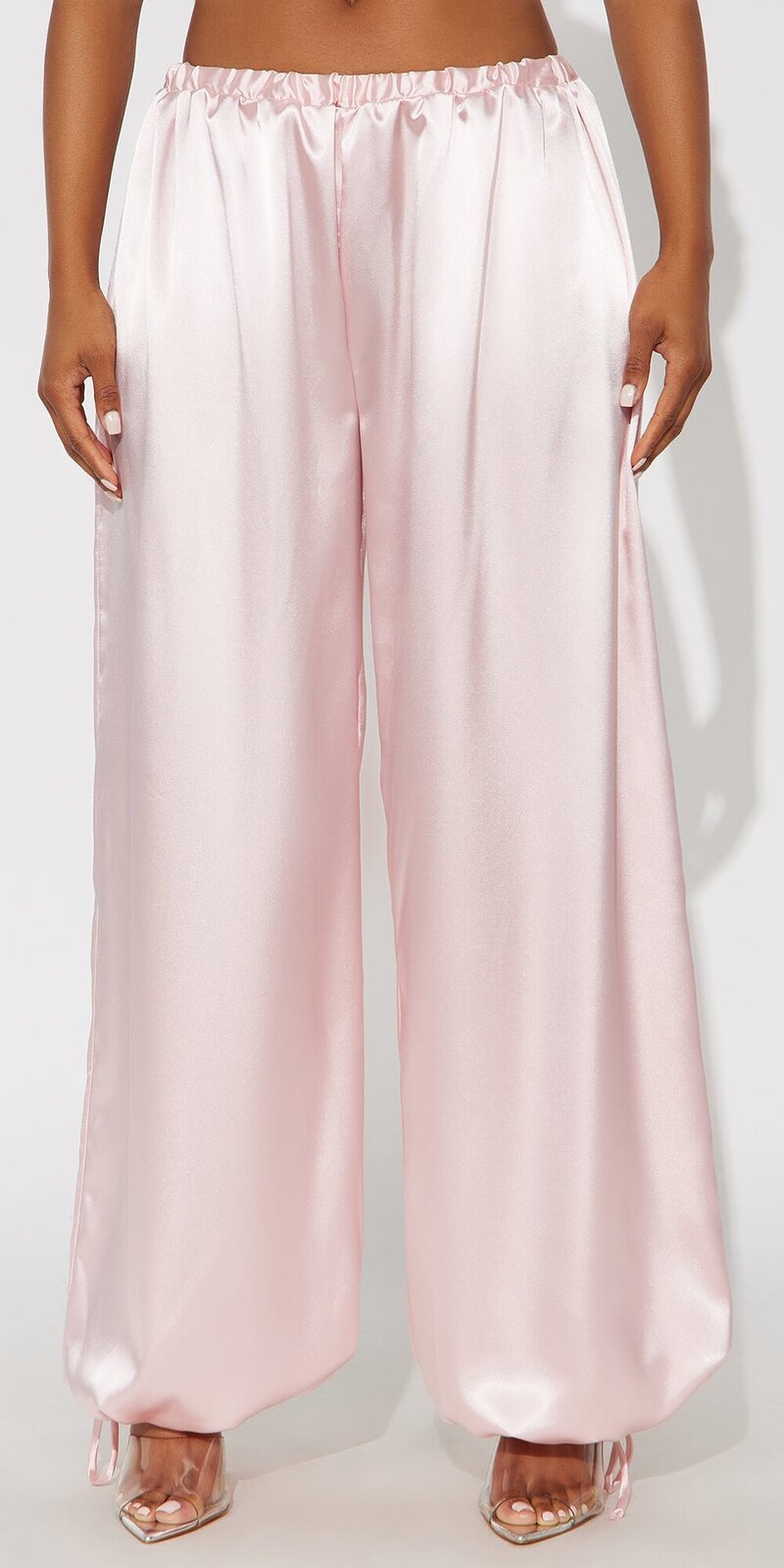 Saténové balónové nohavice s vysokým pásom v ružovej farbe