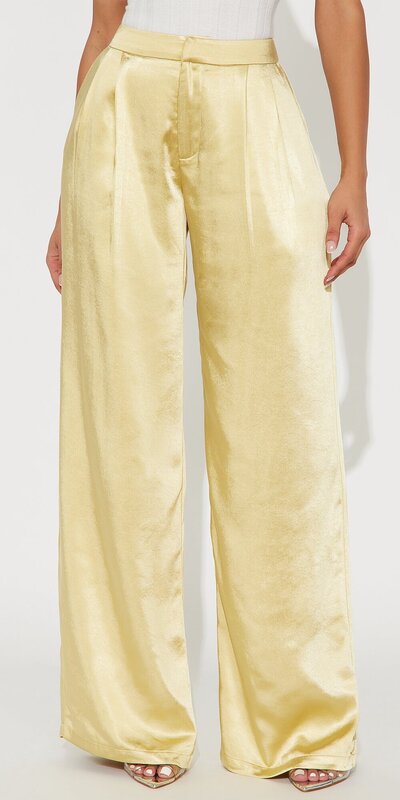 Saténové nohavice so širokými nohavicami v žltej farbe
