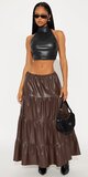 Maxi sukňa s vrstveným strihom a vysokým pásom v hnedej farbe