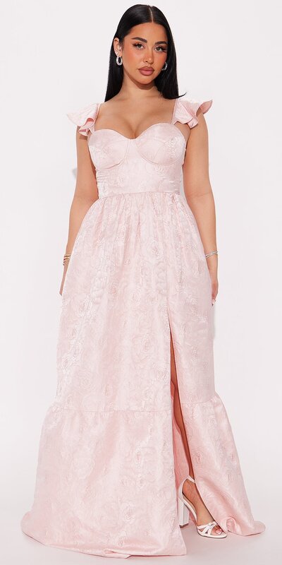 Maxi šaty áčkového strihu s riasenými ramienkami v ružovej farbe