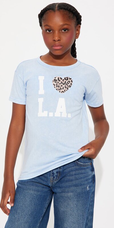 Oversize tričko s praným efektom a nápisom v modrej farbe