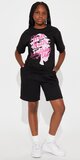 Dvojdielny set s tričkom a cargo kraťasmi s potlačou v čiernej farbe