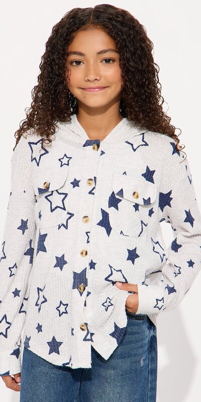 Mikinová bunda na gombíky s hviezdnym vzorom v šedej farbe