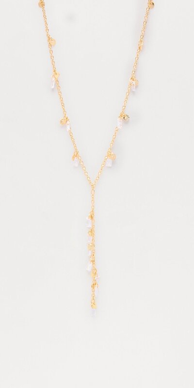 Lariat náhrdelník s kamienkami v zlatej farbe