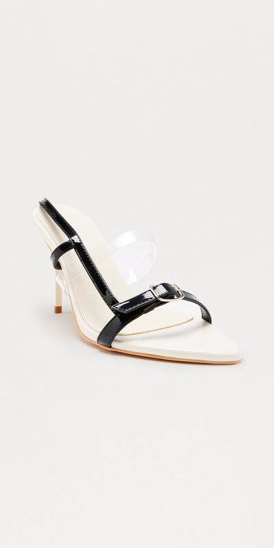 Slingback lodičky so špicatou špičkou a kontrastným detailom v čiernej farbe