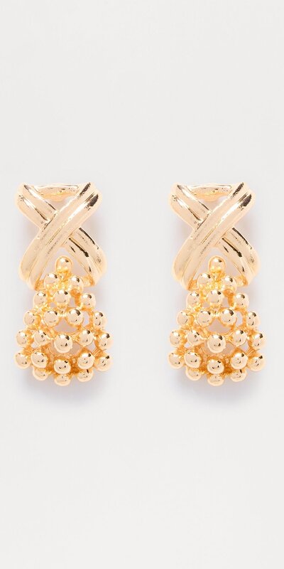 Visiace náušnice s bublinovým dizajnom a kovovým detailom v zlatej farbe