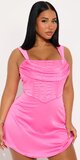 Saténové mini šaty s korzetovým topom v ružovej farbe