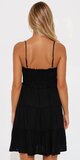 Ľanové mini šaty s viazaním a volánovou sukňou v čiernej farbe